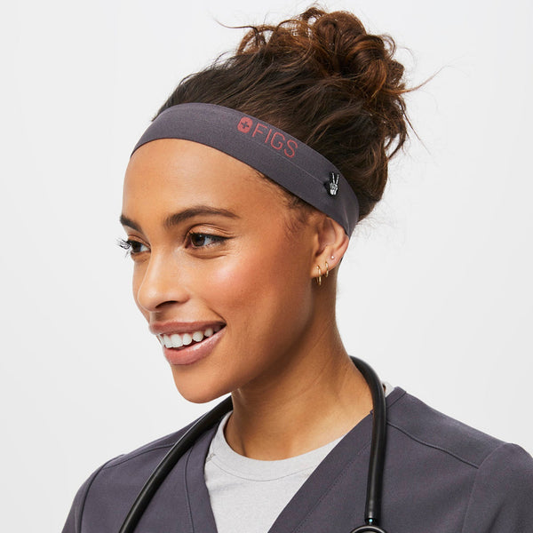 Charcoal Elastic Headband With Buttonholes