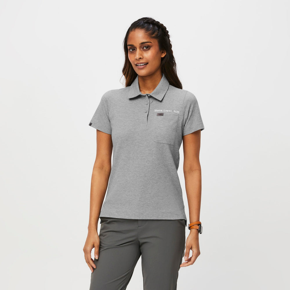 women's Heather Grey FIGSPRO™ Pique - Short-Sleeve Polo