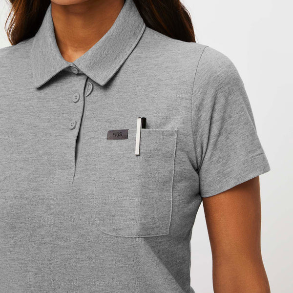women's Heather Grey FIGSPRO™ Pique - Short-Sleeve Polo