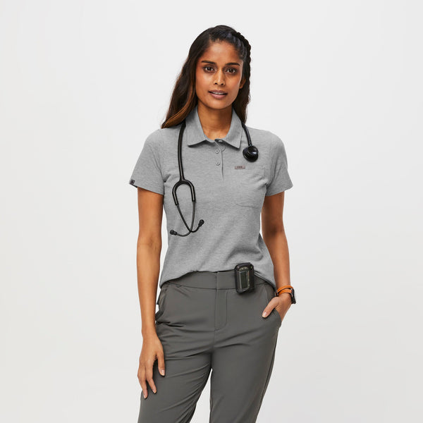 women's Heather Grey FIGSPRO™ Pique - Short-Sleeve Polo