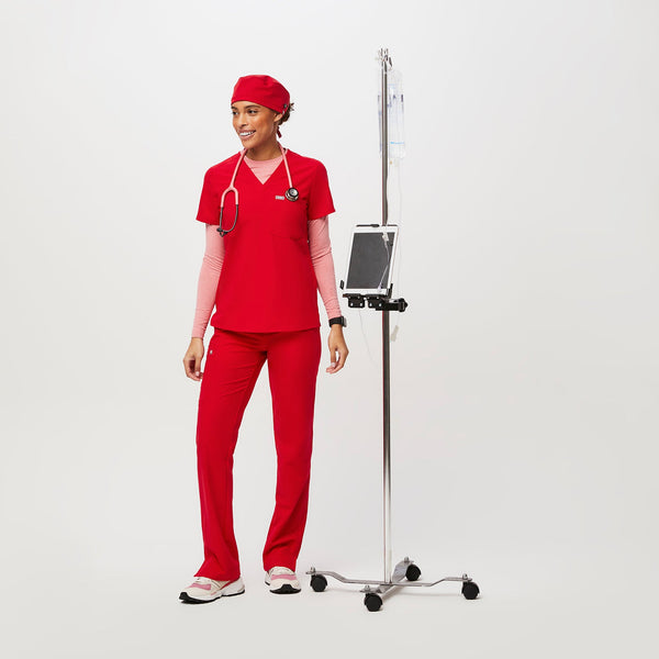 Pop Red FIGS Scrub Cap With Buttonholes