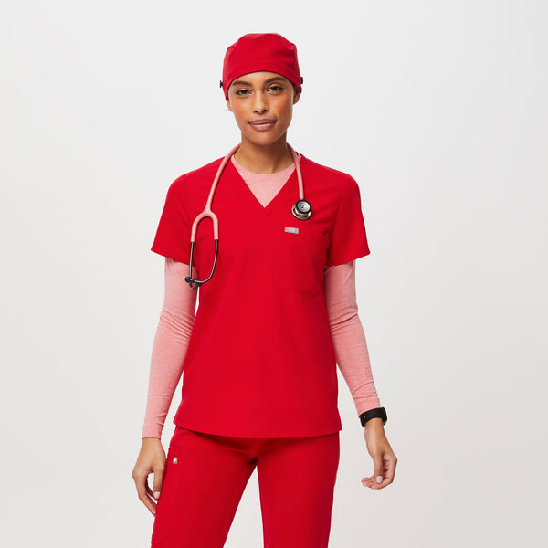 Pop Red FIGS Scrub Cap With Buttonholes