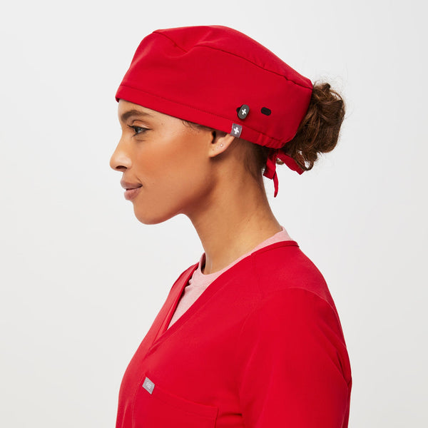Pop Red FIGS Scrub Cap With Buttonholes