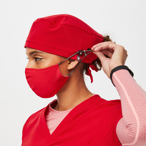 Pop Red FIGS Scrub Cap With Buttonholes