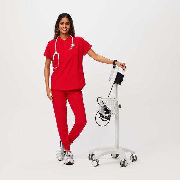 women's Pop Red Montex Relaxed Scrub Top