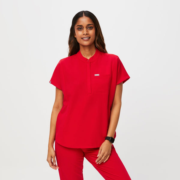 women's Pop Red Montex Relaxed Scrub Top