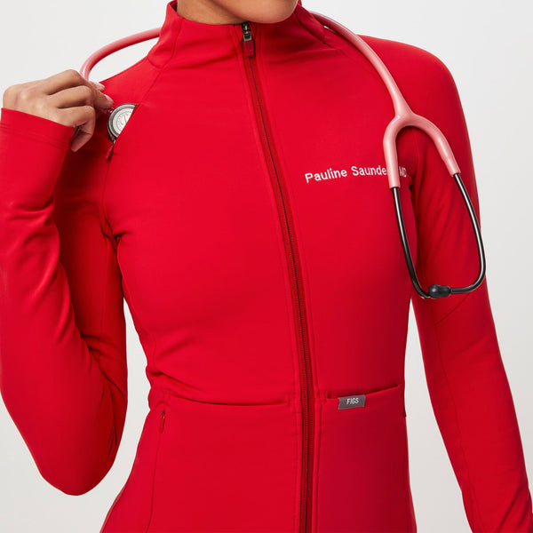 women's Pop Red ContourKnit Scrub Jacket