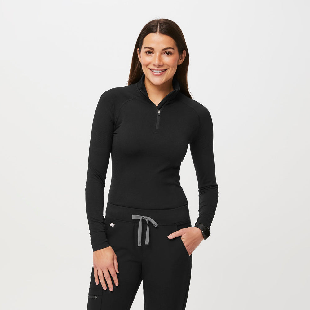 women's Black Salta Seamless - ¼  Zip