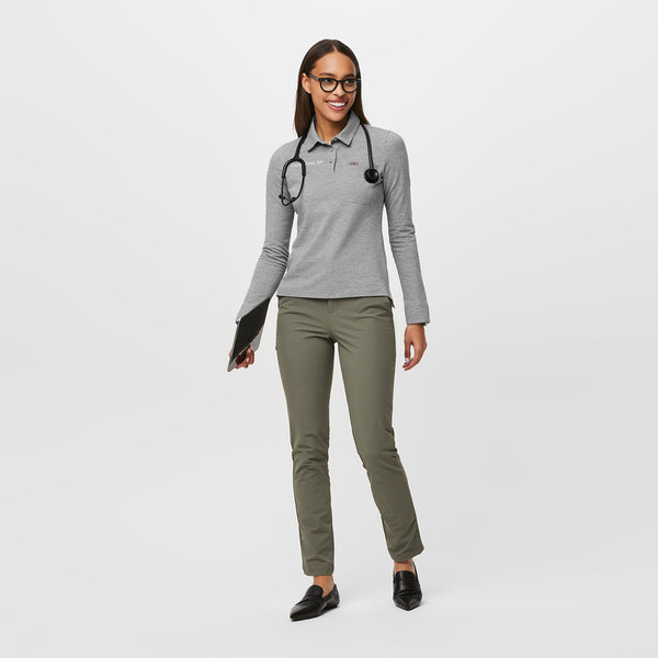 women's Heather Grey FIGSPRO™ Pique Long-Sleeve Polo
