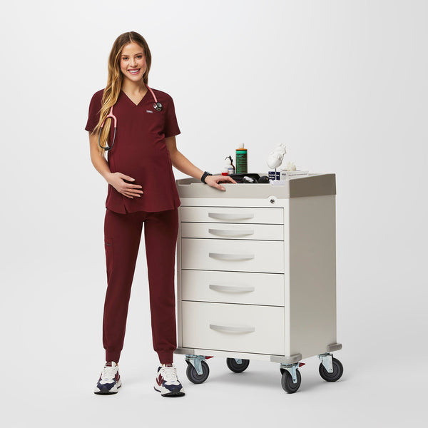 Women's Burgundy Octavia Maternity - Scrub Top