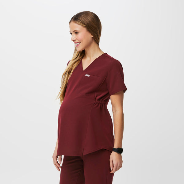 Women's Burgundy Octavia Maternity - Scrub Top