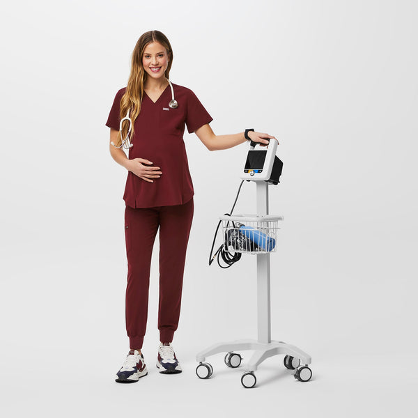 women's Burgundy Zamora™ Maternity - Petite Jogger Scrub Pant