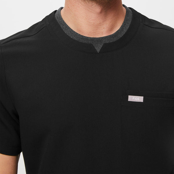 men's Black Bryce Double Collar - Slim Scrub Top