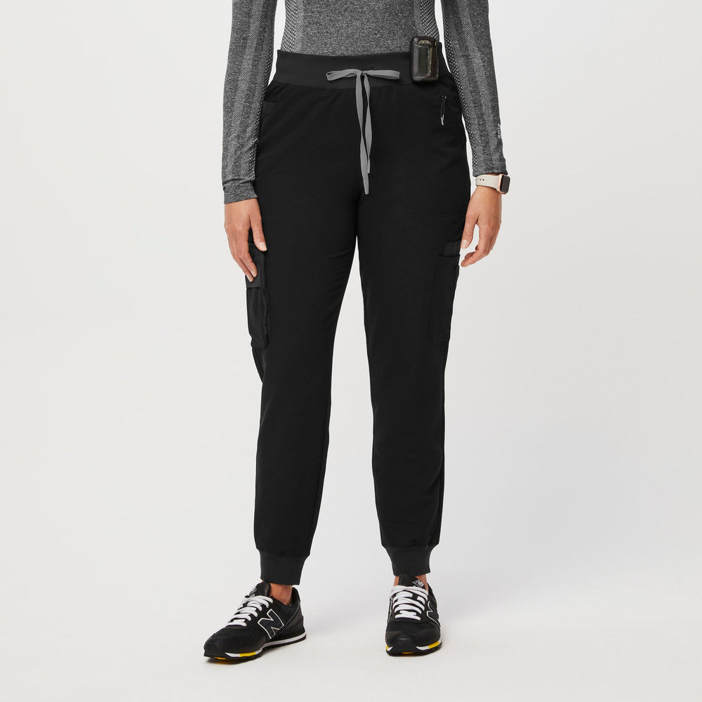 women's Black 22-Pocket - Petite Jogger Scrub Pant