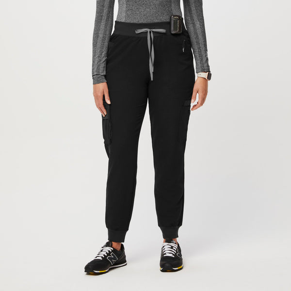 women's Black 22-Pocket - Petite Jogger Scrub Pant