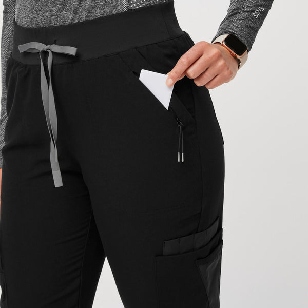 women's Black 22-Pocket - Petite Jogger Scrub Pant