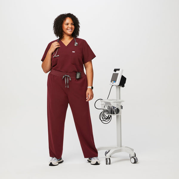 women's Burgundy High Waisted Livingston™ - Petite Basic Scrub Pants (3XL - 6XL)
