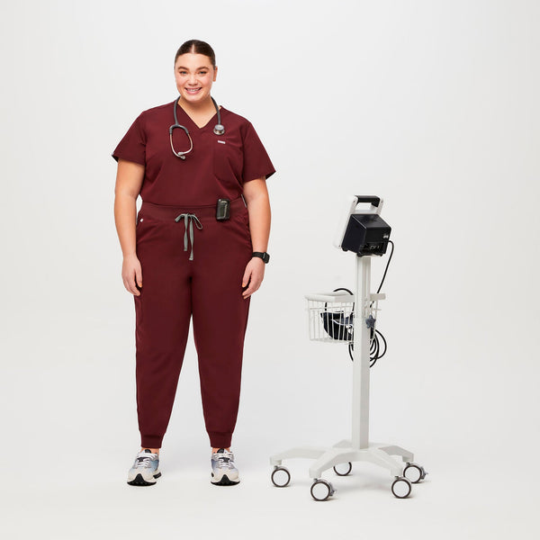 women's Burgundy High Waisted Zamora™ - Jogger Scrub Pants (3XL - 6XL)
