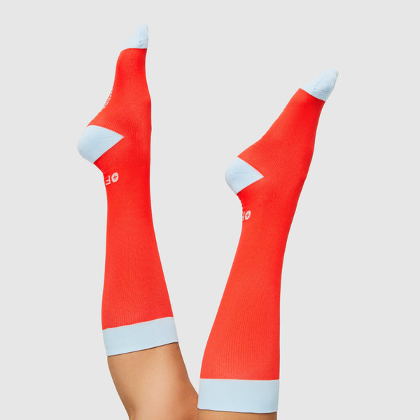 women's Hot Coral Color Block - Compression Socks