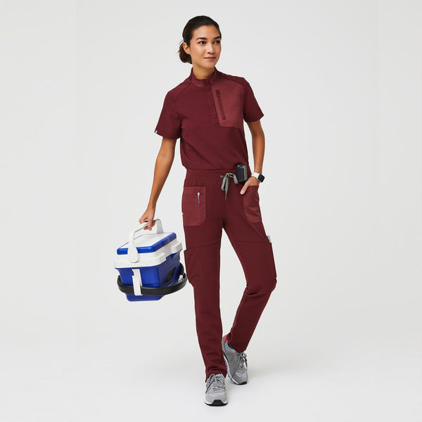 women's Burgundy Mundri - Slim Scrub Pant