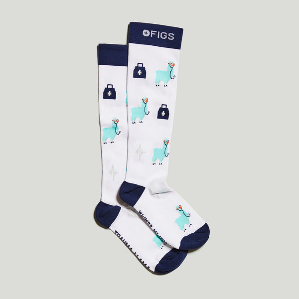 women's White Trauma Llama - Compression Socks