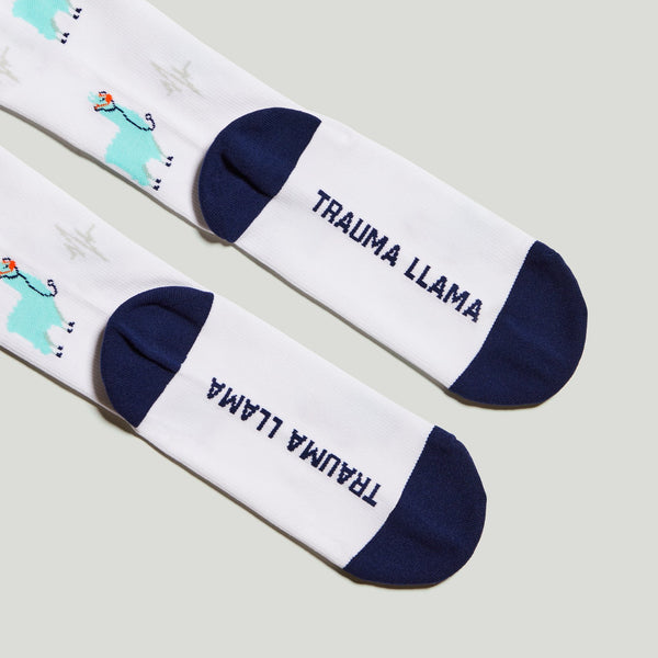 women's White Trauma Llama - Compression Socks