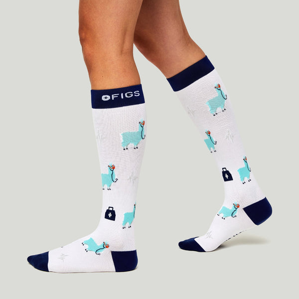 women's White Trauma Llama - Compression Socks