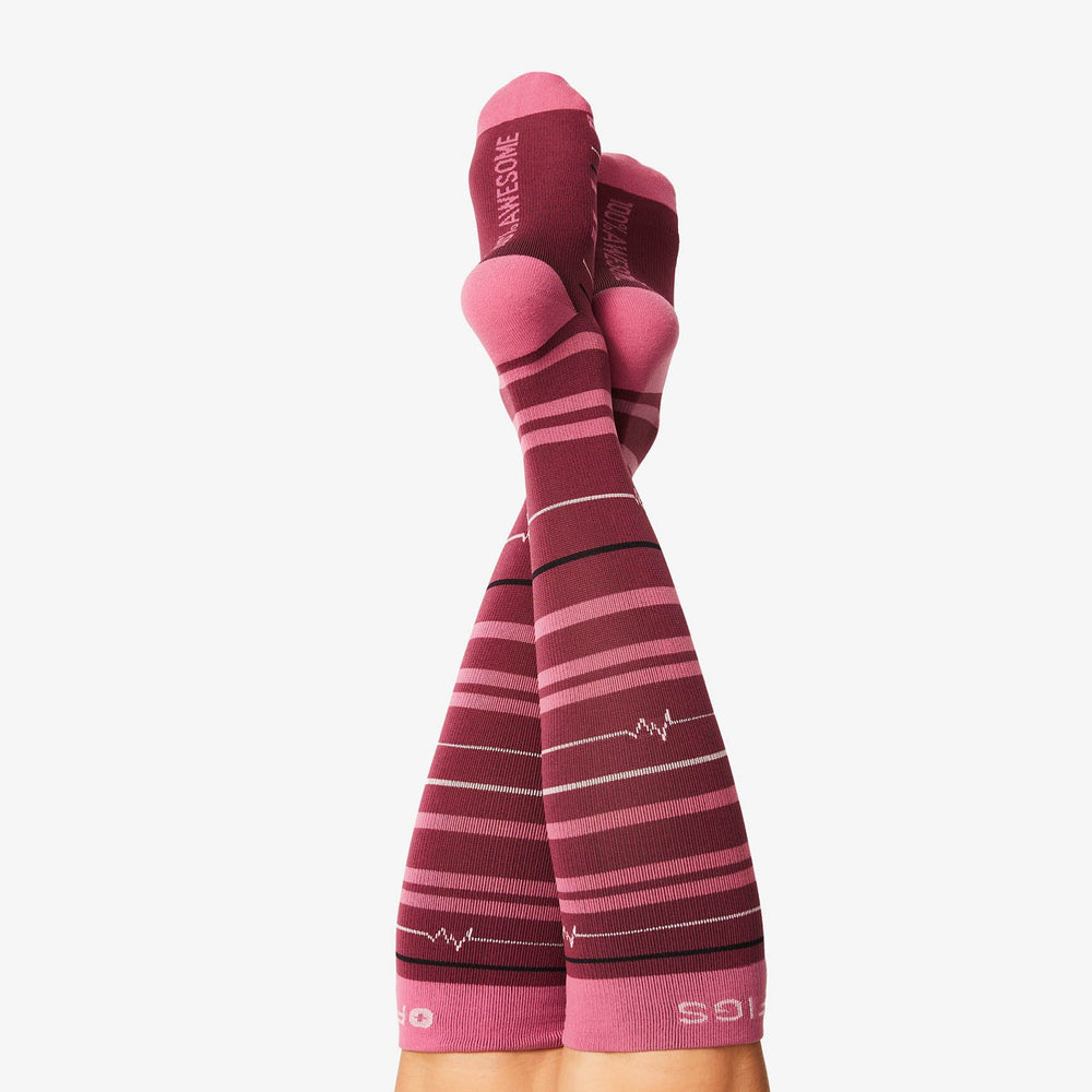 Women's Burgundy EKG Stripe - Compression Socks