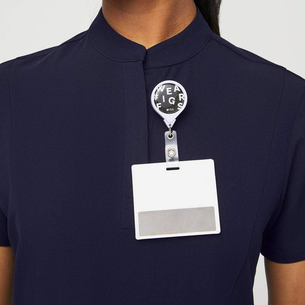 women's Navy Insiza - Slim Mandarin Collar Scrub Top