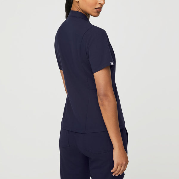 women's Navy Insiza - Slim Mandarin Collar Scrub Top