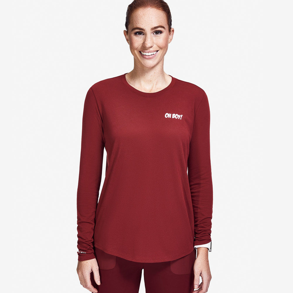women's Burgundy Mickey Mouse Oh Boy - Long-Sleeve Underscrub