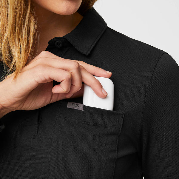 women's Black FIGSPRO™ Pique Long-Sleeve Polo