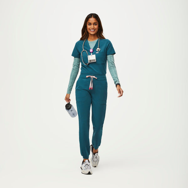 women's Caribbean Blue Sumaiya High-Rise  - Petite Skinny Scrub Pant