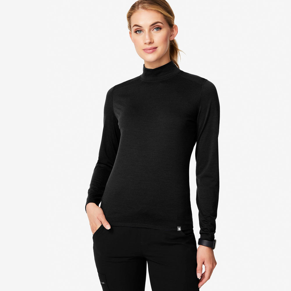 women's Black Merino Wool Mock-Neck - Underscrub