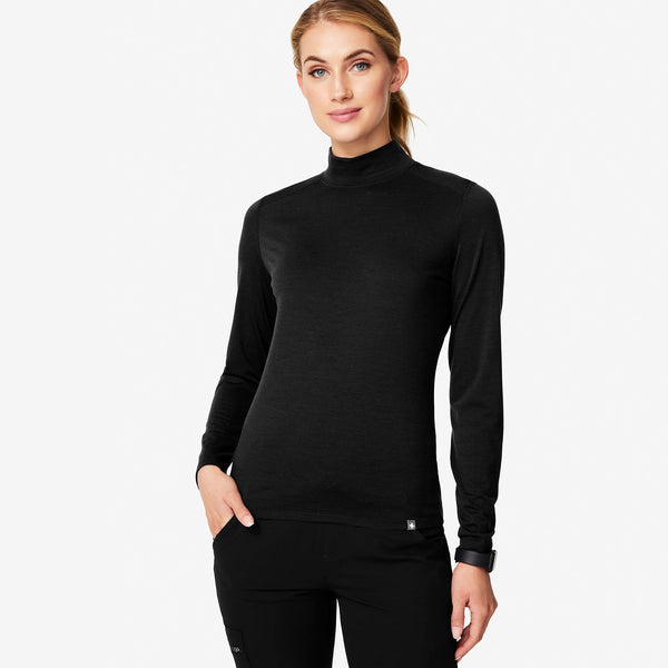 women's Black Merino Wool Mock-Neck - Underscrub