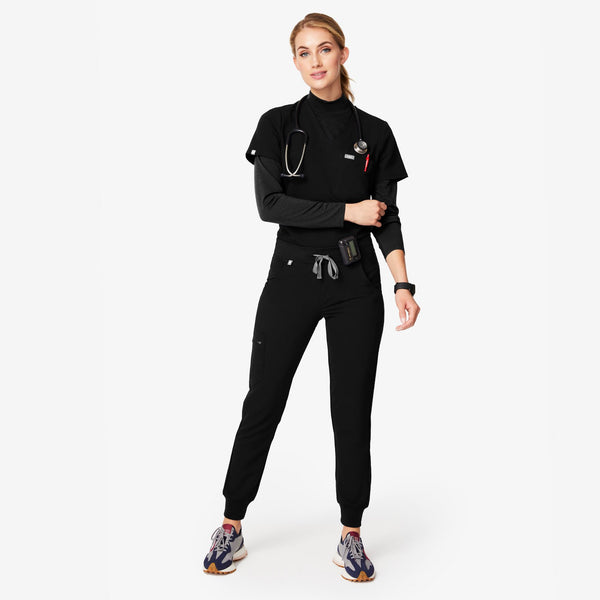 women's Black Merino Wool Mock-Neck - Underscrub