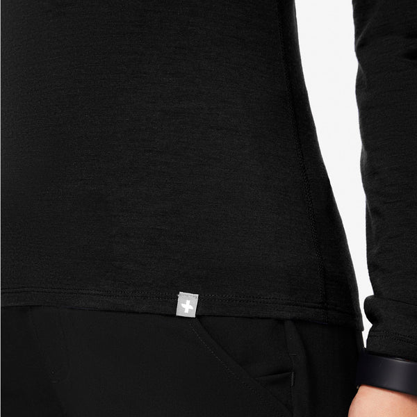 women's Black Merino Wool Mock-Neck - Underscrub