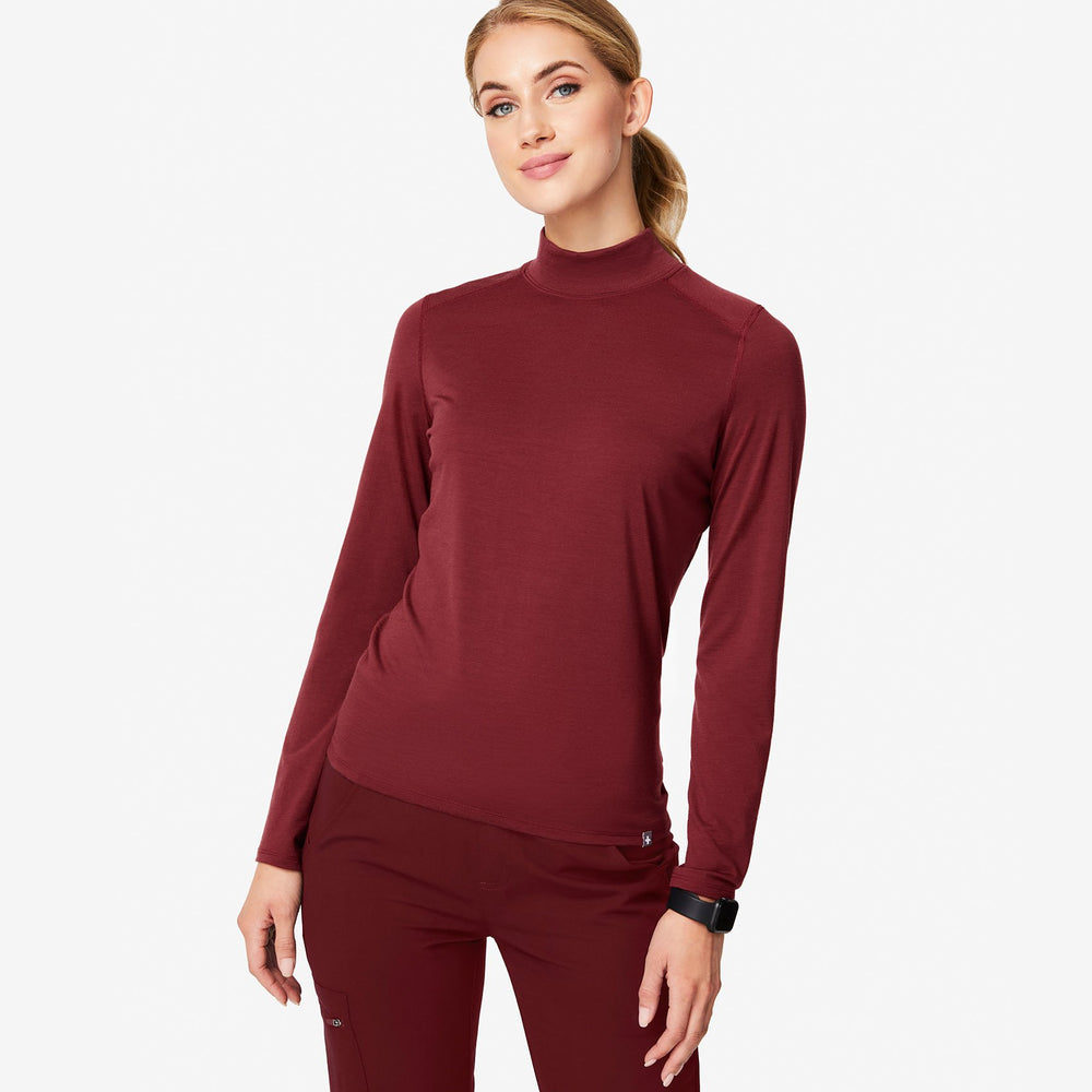 women's Burgundy Merino Wool Mock-Neck - Underscrub