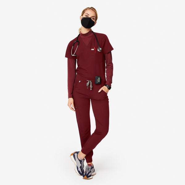 women's Burgundy Merino Wool Mock-Neck - Underscrub