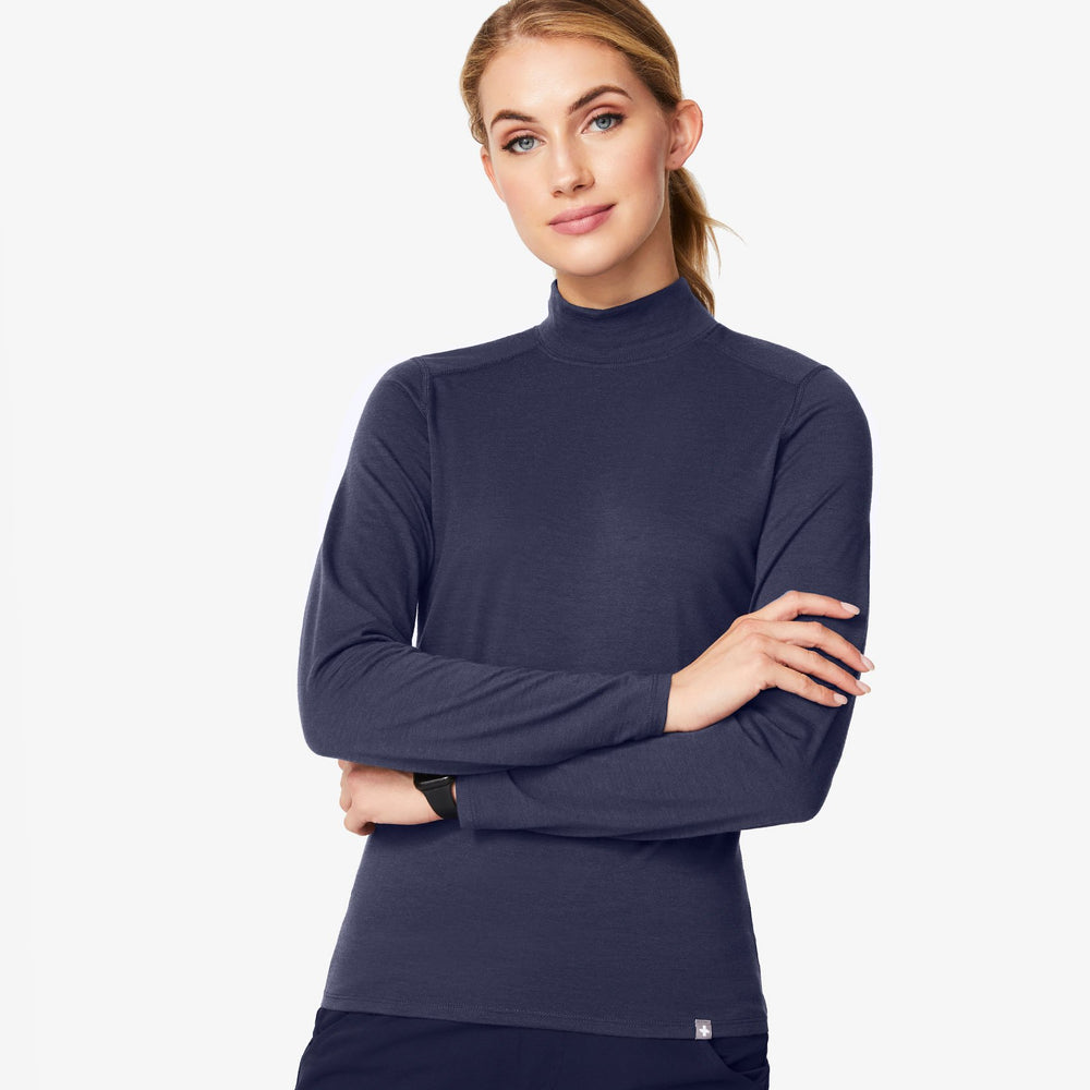 women's Navy Merino Wool Mock-Neck - Underscrub