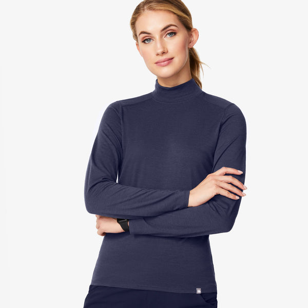 women's Navy Merino Wool Mock-Neck - Underscrub