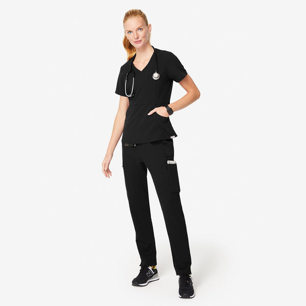 women's Black Aburi - V-Neck Scrub Top