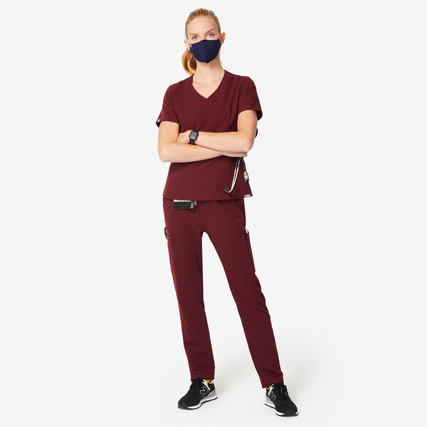 women's Burgundy Aburi - V-Neck Scrub Top