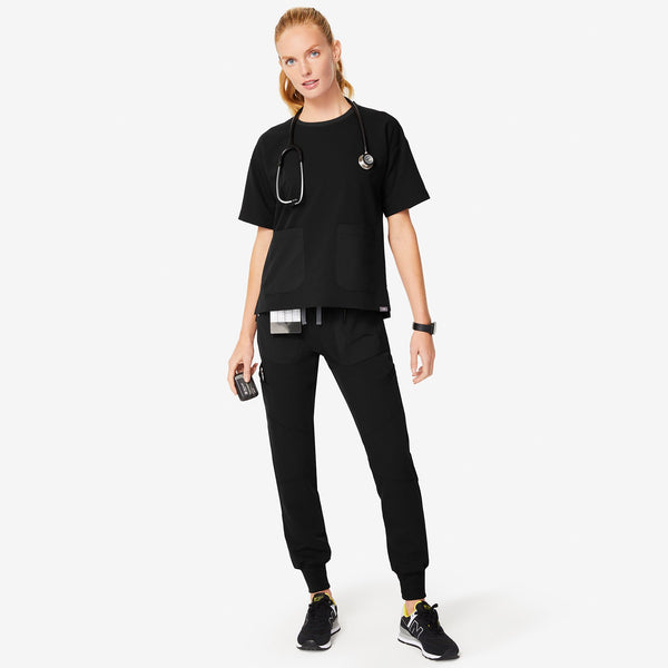 women's Black Bene - Crew Scrub Top