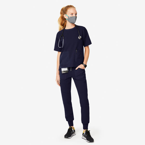 women's Navy Bene - Crew Scrub Top
