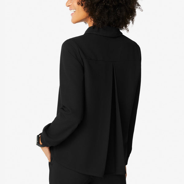 women's Black Igava - Long-Sleeve Polo Scrub Top