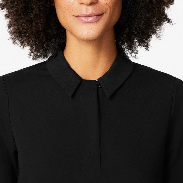 women's Black Igava - Long-Sleeve Polo Scrub Top