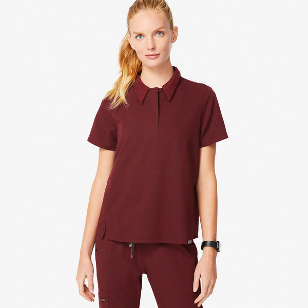 women's Burgundy Igava - Short-Sleeve Polo Scrub Top