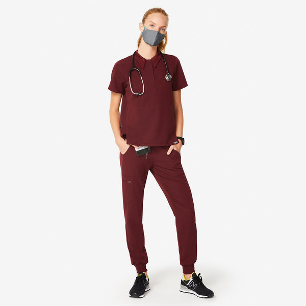 women's Burgundy Igava - Short-Sleeve Polo Scrub Top