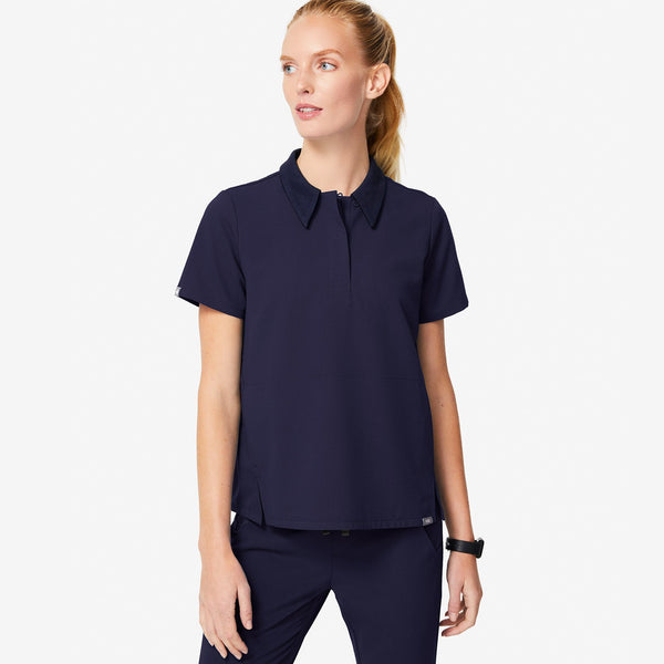 women's Navy Igava - Short-Sleeve Polo Scrub Top